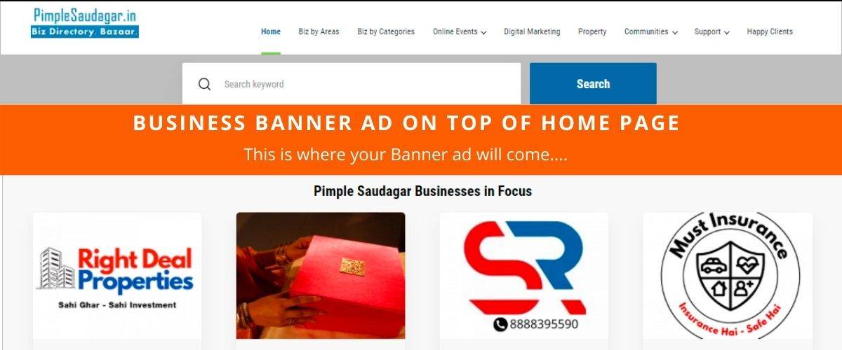 Biz banner ad on top of home page BUSINESS BANNER AD ON TOP OF HOME PAGE | banner ad on top of pimple saudagar home page