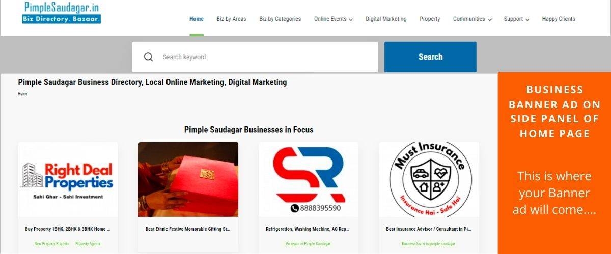 banner ad on side pannel of home page BUSINESS BANNER AD ON SIDE PANEL OF HOME PAGE | home page biz ad on pimple saudagar side panel